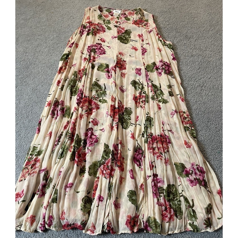 Vtg 80s Olivia Reversible Floral Maxi Dress 1X Pink Beige Rayon Boho Cottagecore - Picture 5 of 12